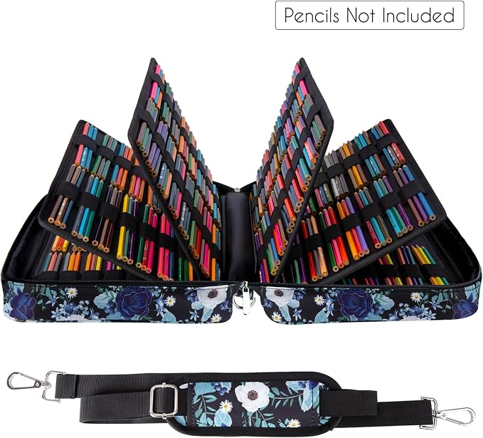 YOUSHARES Big Capacity Colored Pencil Case - 480 Slots large Pen Case Organizer with Multilayer Holder for Prismacolor Colored Pencils & Gel Pen (Silver Lotus) - Image 3