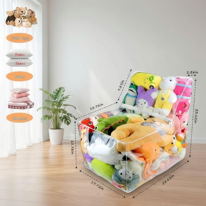 Clear Stuffed Animal Storage Bean Bag Chair Cover - Extra Large 150L, Waterproof & Easy-Clean Toy Organizer with Plastic Window,forNursery, Bedroom, Playroom (Cover Only, No Filler) (B1pcs) - Image 2