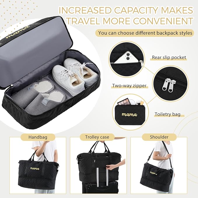 Dansydaisy Mama Hospital Bag for Women Labor Delivery,Black | Travel Duffle Bag with Shoe Compartment and Toiletry Pouch Waterproof Weekender Bag for Women Pregnancy Overnight Gym Gift - Image 3