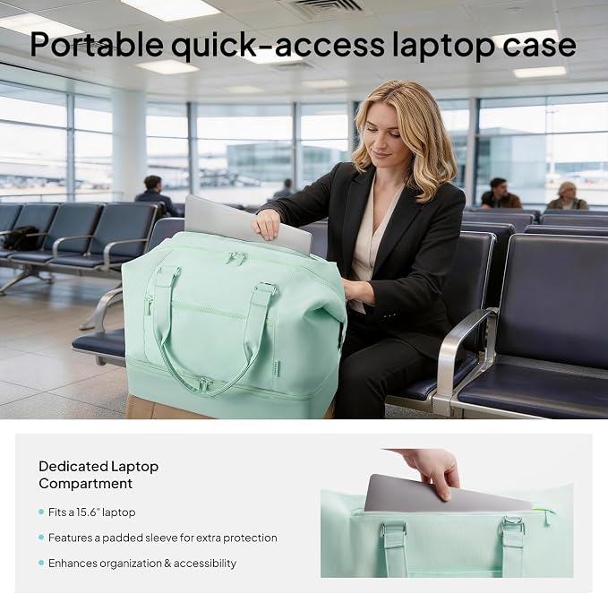 Travel Duffle Bag for Women, 40L Weekender Bags Airline Approved Carry On with Shoe Compartment & Waterproof Wet Pocket, Durable Nylon Weekender Overnight Bag for Travel, Gym, Business Trip, Green - Image 2