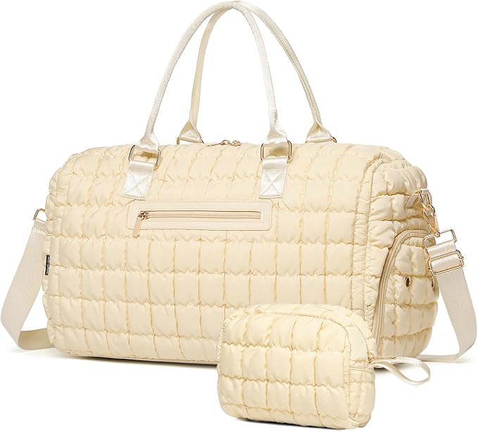 Duffle Bag for Travel, Weekender Bag with Shoe Compartment, Carry On Overnight Bag for Women with Toiletry Bag, Gym Bag with Wet Pocket, Hospital Bags for Labor and Delivery Beige by BAVERGE