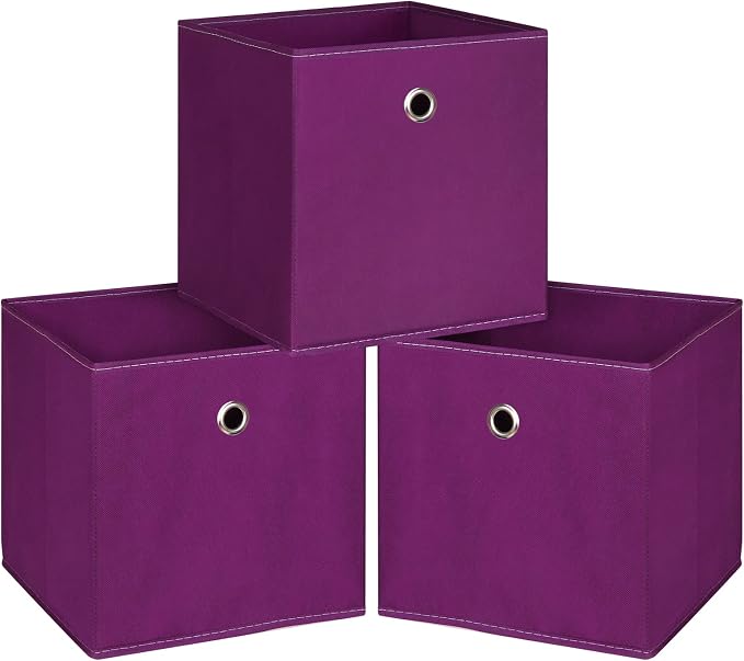 Foldable Storage Cubes Bins ,11 Inch Cloth Storage Cube Fabric Storage Box Cubes Organizer Baskets with Handles for Home Organizer Set of 3 (Purple) by NieEnjoy