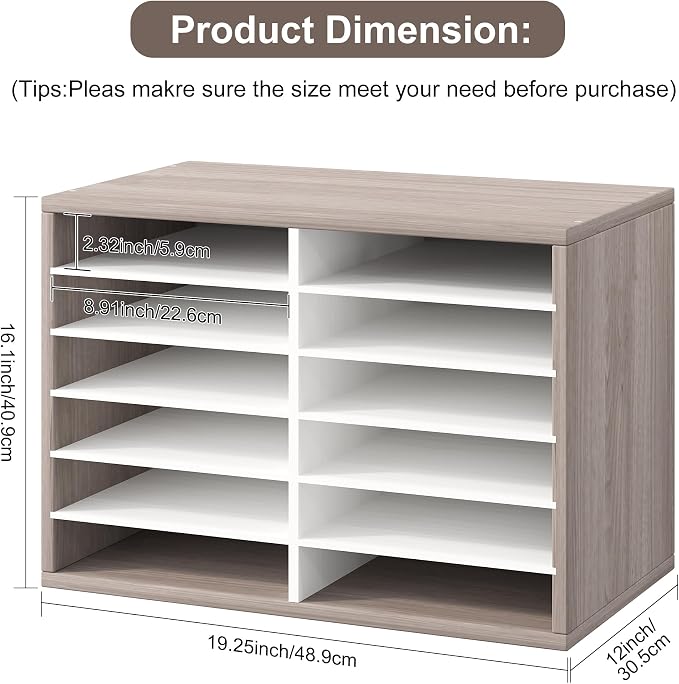 Alpeir Classroom Mailbox 12 Slots with Removable Shelves, Retro Grey/White | Hold 6000 Sheets Paper, Heavy Duty, Easily Assemble, Teacher Student Organization, For Classroom, Office, Home Countertop - Image 2