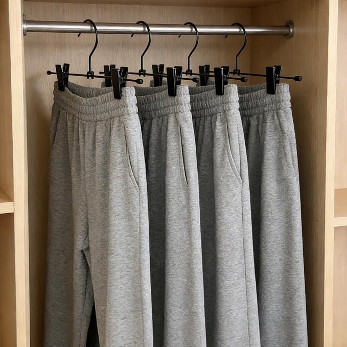 30 Pack Black Grey Metal Wire Pants Trousers Hangers for Pants Skirts Trousers with Clips - 13.8inch Heavy Duty Durable Clothes Hangers Organizer Space Saving 2 Adjustable Non Slip Clips - Image 6