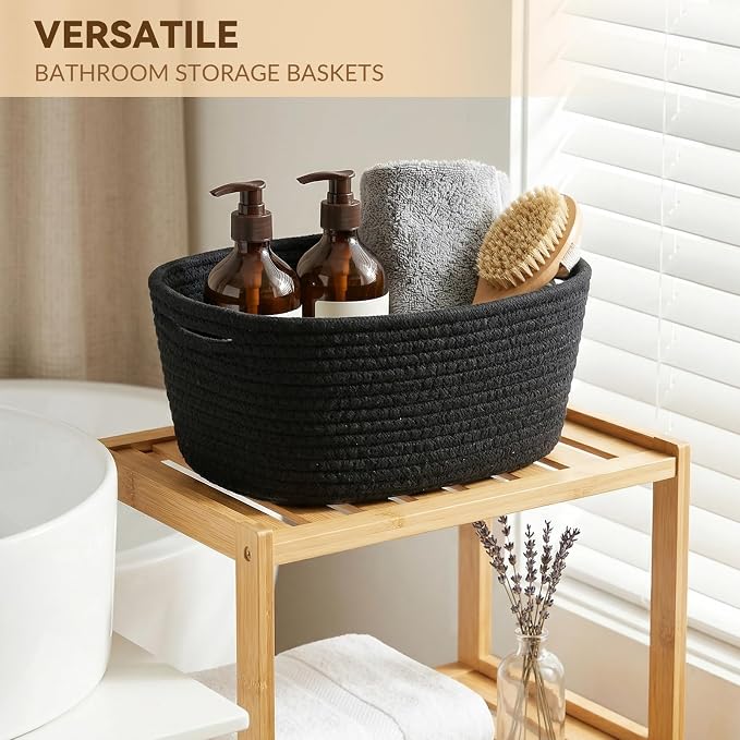 10 Pack Black Small Woven Baskets for Organizing, 11.5"x7.5"x4.7" Cotton Rope Storage Bins, Sleek Empty Gift Baskets for Modern Home, Office, Bathroom Shelf & Closet Organization - Image 4