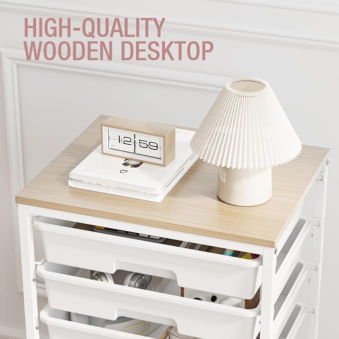 TOOLF Rolling Storage Cart with 8 Drawers,White | Utility Cart on Wheels with Wooden Tabletop,Teacher Organization for Classroom, Art Cart for Office,Bedroom,Craft Room - Image 6