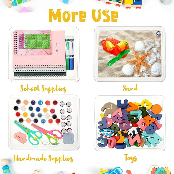 Maitys 24 Pcs Plastic Art Tray 11x8.7x1 Inch Activity Craft Tray,Clear | Classroom Serving Trays, Stackable Storage, Sand Trays for School Painting Beads Crafts DIY Projects - Image 4
