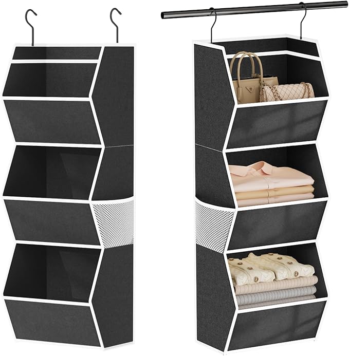 Hanging Closet Organizer Collapsible Bedroom Closet Organization, 3 Shelf | Closet Organizers and Storage Hanging with Mesh Pocket for Clothes, Closet Hanging Organizers and Storage for Wardrobe, Black by Wawocs