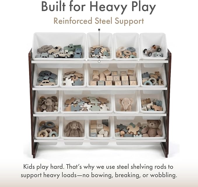 Humble Crew Kids Toy Organizer with 16 Bins, 4 Tier Storage for Playroom | Sturdy wood and steel toddler shelf, removable BPA-free containers, wall anchor anti-tip safety kit for bedroom or classroom - Image 4