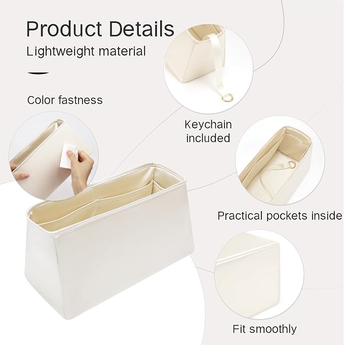 Fits for Brikin Bag Insert Organizer For Hermes(35,Craie) | Premium Silk Material,Smooth Touch,Lightweight,zipper,protect from scratches & stains,multiple pockets,keychain,waterproof - Image 6