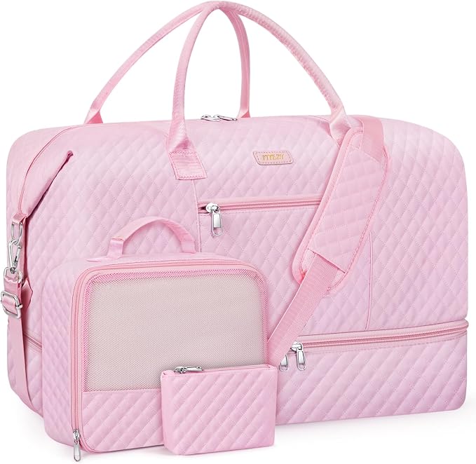 ITIEZY Weekender Bag for Women 21.5" Travel Duffel Large Carry On Bag 3PCS | Nylon Duffel Bag with Waterproof Shoe Compartment, Crossbody Bag and Toiletry Bag, Travel Weekend Hospital Overnight Gym Bag by ITIEZY