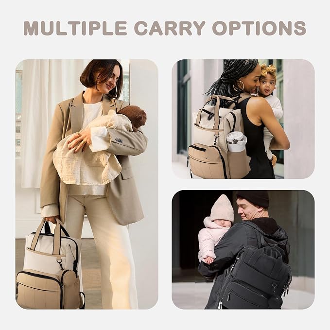 VONAL Diaper Bag Backpack, Lightweight Baby Diaper Bags, Travel Large Diaper Bag with Changing Station, Khiki Diaper Backpack for Boys Girls Newborn with Insulated Pockets, Stroller Straps - Image 2