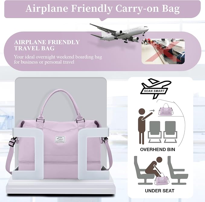 Weekender Bags for Women, Personal Item Travel Bag with Shoes Compartment | Overnight Travel Duffel Bag with Toiletry Bag, Airplane Friendly Carry-On Bag - Image 7