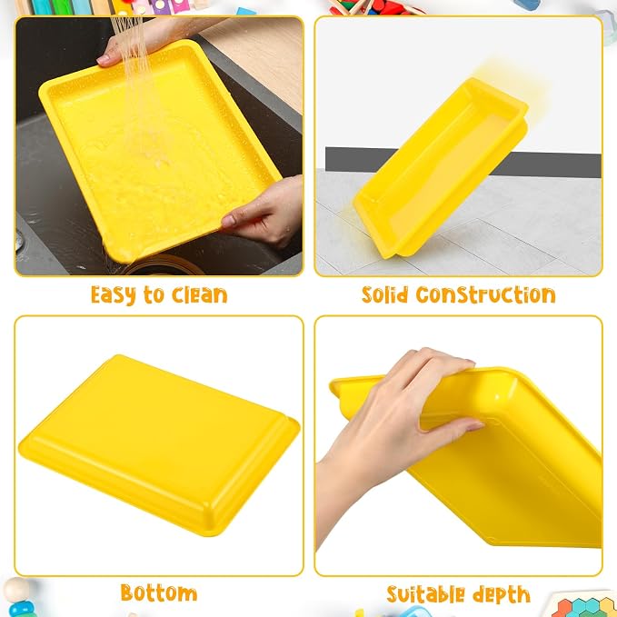 Maitys 24 Pcs Plastic Art Tray 11x8.7x1 Inch Activity Craft Tray,Yellow | Classroom Serving Trays, Stackable Storage, Sand Trays for School Painting Beads Crafts DIY Projects - Image 2