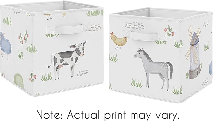Sweet Jojo Designs Farm Animals Foldable Fabric Storage Cube Bins Boxes Organizer Toys Kids Baby Childrens - Set of 2 - Watercolor Farmhouse Horse Cow Sheep Pig - Image 7