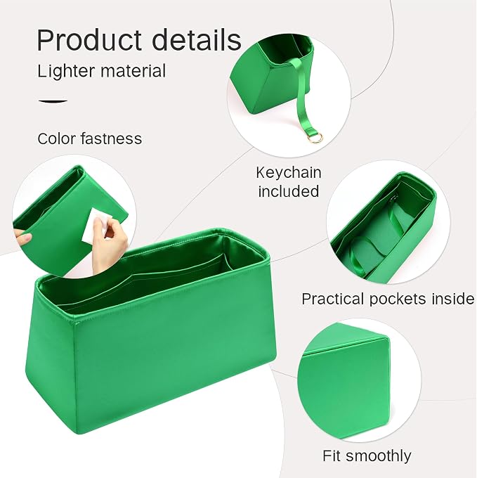 Fits for Brikin Bag Insert Organizer For Hermes(30 R,Bambou) | Premium Silk Material,Smooth Touch,Lightweight,zipper,protect from scratches & stains,multiple pockets,keychain,waterproof - Image 6