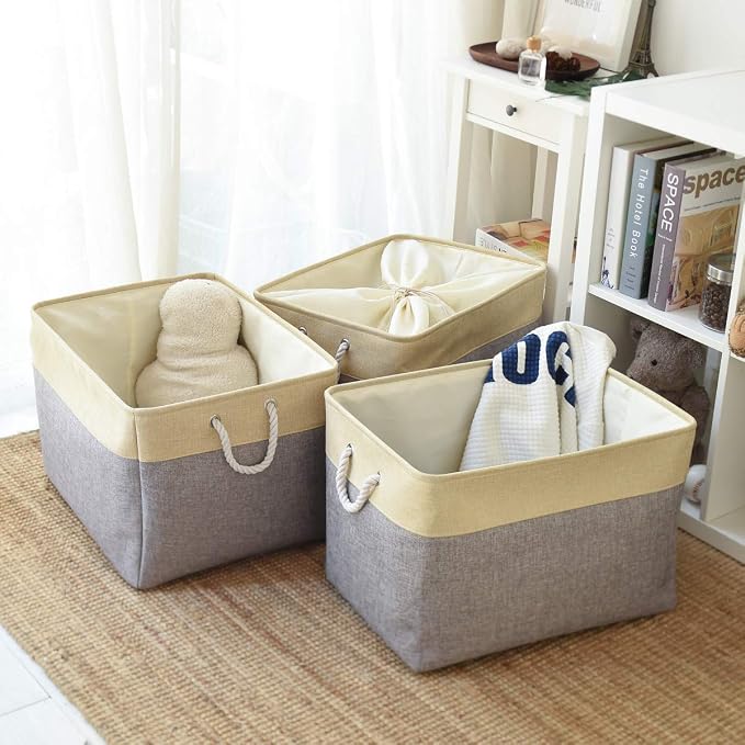 Storage Baskets for Organizing, Extra Large-3Pack, 17.7L×13.8W×9.8H inch Large Sturdy Storage Bins, Decorative Storage Baskets for Shelves Closet Nursery (Gold&Grey) - Image 7