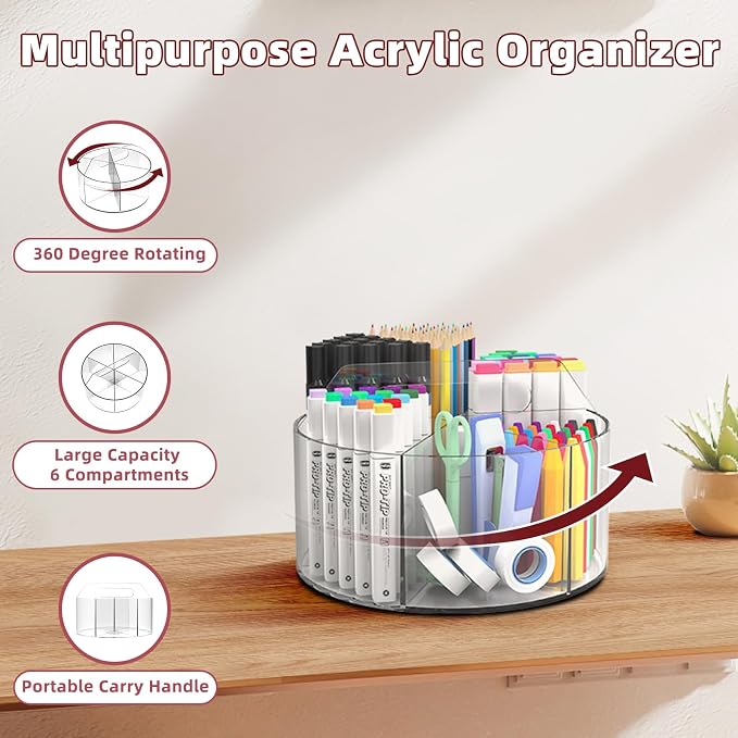 250pcs Acrylic Pencil Holder Marker Organizer, Back to School 360-Degree Rotating Pen Holder, Crayon Organizers for Kids Pencil Organizer Caddy Art Supply Lazy Susan Organizer for Desk Office - Image 2