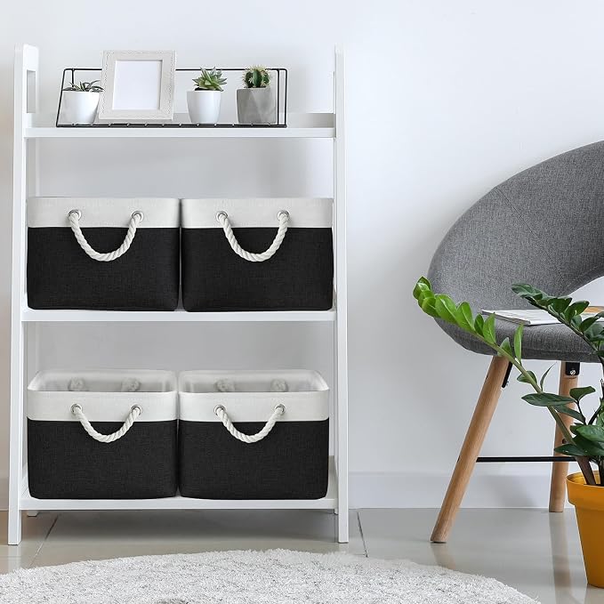 Storage Bins for Shelves - 1 Pack 15.7x11.8x8.3 inch Canvas Storage Basket for Organizing Cubes Gift Dog Cloth Toy (White & Black) - Image 2