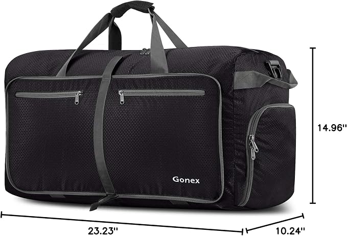 Gonex 60L Foldable Travel Duffle Bag with Shoe Compartment, Lightweight | 210D Nylon, Water-Repellent, Folds Compact, Multiple Pockets, Luggage Sleeve, Weekend Trips & Camping, Black - Image 10