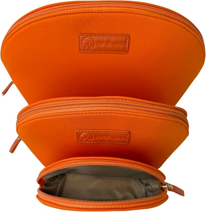 Sarah Wells PackSWell Neoprene Organizer Bag Set – 3 Nesting, Washable Pouches for Makeup, Pump Parts, Diaper & Pump Bag, Travel, Tote & Gym – Storage for Snacks, Tech Cords, Toiletries (Orange) - Image 3