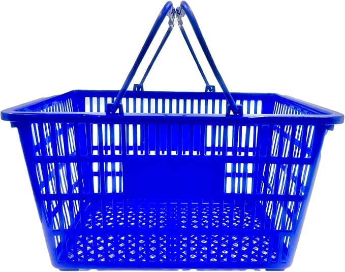 Stackable Plastic Shopping Baskets, Red and Blue, Easy-Grip Handles for Grocery, Retail, Liquor Stores, Home Use (6-pack, Blue) - Image 2