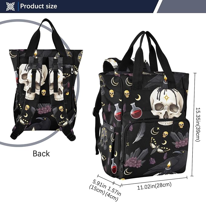 MNSRUU Goth Skull Moth Multifunction Travel Diaper Tote Changing Backpacks for Moms Dads - Image 3