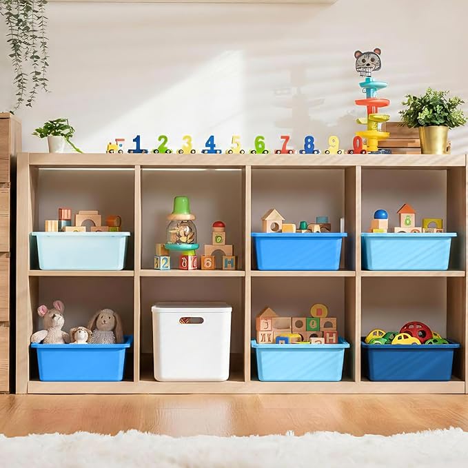 Zonon 12 Pcs Plastic Cubby Storage Bin Back to School Classroom Cubby Organization Storage Container with 1 Pack Self Adhesive Label for Office School Library(Blue Color,11.61 x 7.68 x 4.92) - Image 5