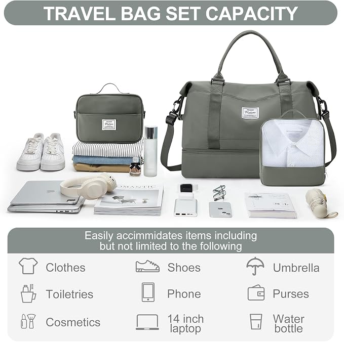 Weekender Bags for Women,Travel Duffle Overnight Bag with Shoe Compartment | Personal Item Carry On Bag,Gym Bag,3 Pcs Set - Image 2