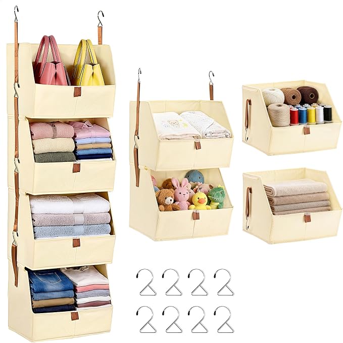 4-Tier Modular Sturdy Hanging Closet Organizer, Heavy-Duty Detachable Clothes Hanging Shelves with Reinforced Zippers and 8 Durable Hooks, Hanging Camper Organizer for Bedroom, RV, Nursery by Unknown