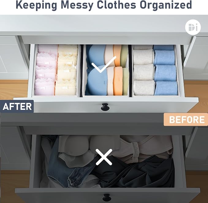 DIMJ Drawer Organiser System Drawer Organiser - Pack of 12 Storage Box Fabric Foldable Underwear Wardrobe Organiser for Clothes, Socks, Ties, White - Image 5