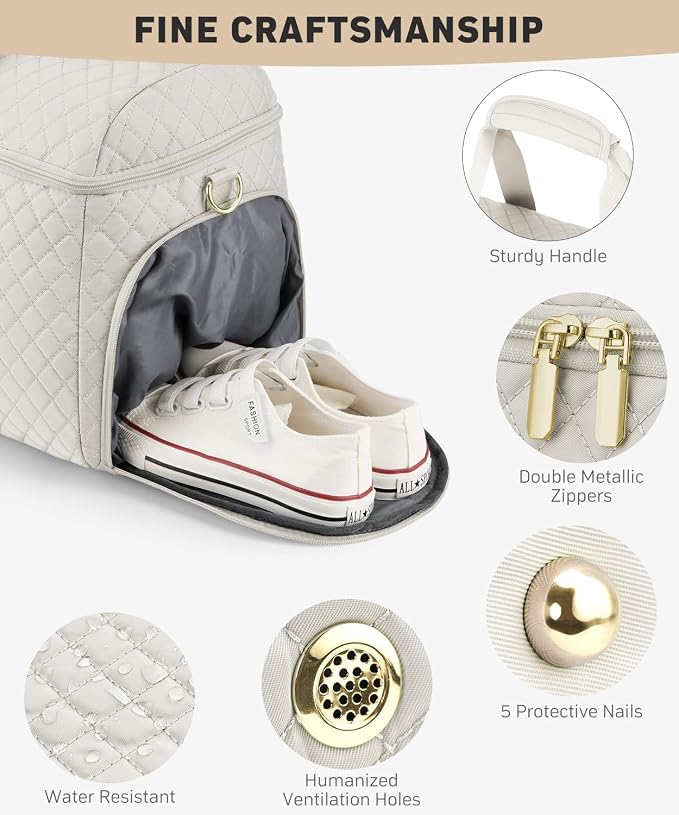Weekender Bags for Women, Wide Open Large Travel Duffle Bag with Shoe Compartment, Overnight Hospital Bag For Women Labor Delivery, Carry on Bag Personal Item Travel Bag with Wet Pocket (Beige) - Image 4