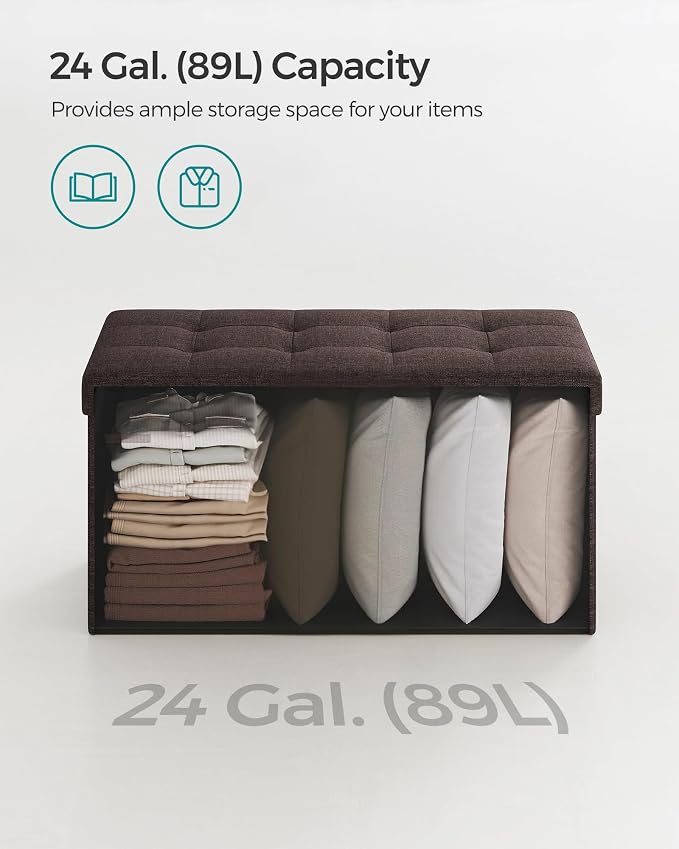 SONGMICS Mazie Collection - 30 Inches Folding Storage Ottoman Bench, Ottoman Foot Rest, End of Bed Bench, Storage Chest, Load 660 lb, for Living Room, Bedroom, Entryway, Brown ULSF047K02 - Image 5