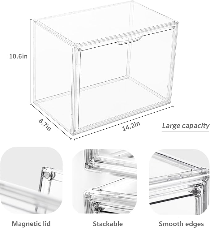 LXLXXL Acrylic Box Display Case, 5-Pack XL Stackable Storage Bins with Lid | Stackable Storage Bin X-Large 5 Pack, Clear Acrylic Display Case With Magnetic Lid, Dustproof Showcase for Figures Cosmetics - Image 2