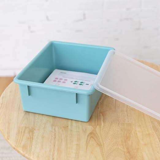 ECR4Kids Letter Size Deep Tray with Lid, Storage Bin, Contemporary, 10-Piece | Durable plastic, GREENGUARD Gold Certified, 1 gallon capacity, stackable/nestable, easy-lift lids, classroom & home use - Image 9