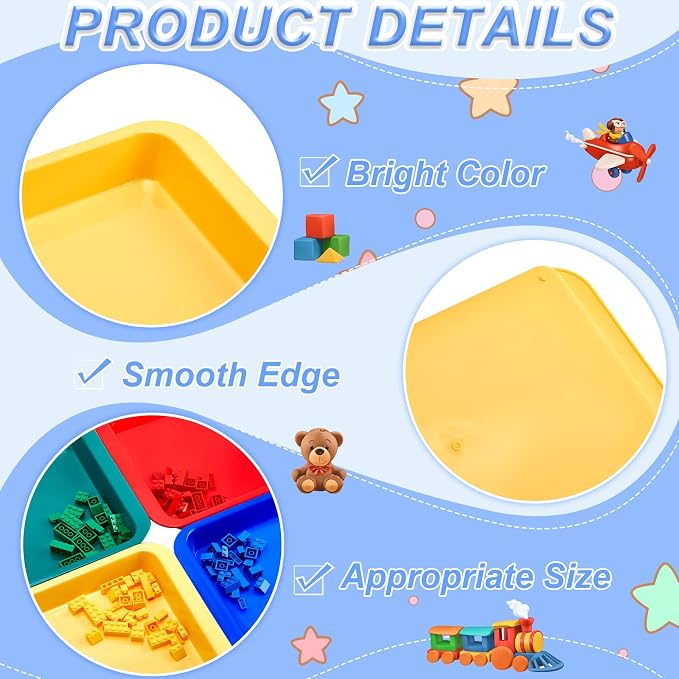 Tatuo 16 Pack Large Colorful Plastic Art Trays for Kids 14 x 10 x 2 Inch | Multicolor Activity Craft Trays,Stackable Art Serving Tray Organizer for School DIY Projects Beads, Painting, Jewelry - Image 3