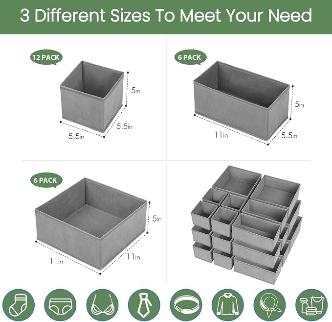 Drawer Organizer Clothes, 24 Pack Underwear Drawer Organizers, Foldable Closet Organizers and Storage Dresser Drawer Dividers Clothing Organizer for Clothes, Socks, Scarves, Bra, Ties (Grey) - Image 4