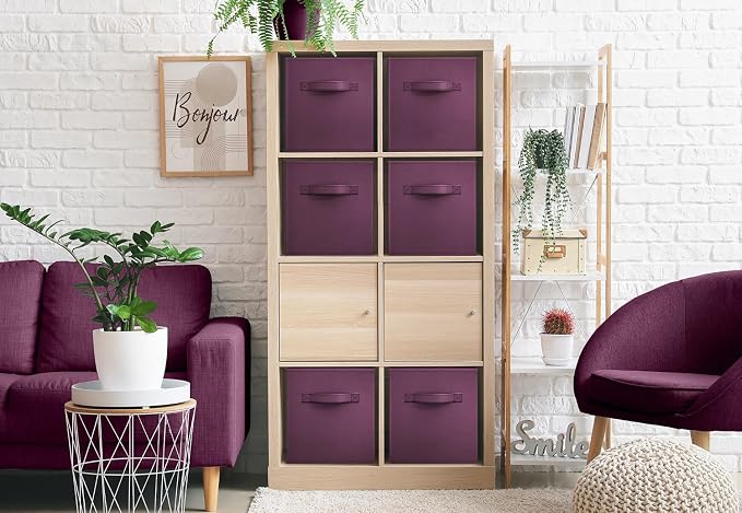 Sorbus Foldable Storage Cubes - 6 Fabric Baskets for Organizing Pantry, Closet, Shelf, Nursery, Playroom, Toy Box, Cubby - 11 Inch Dual Handle Collapsible Closet Organizers and Storage Bins (Purple) - Image 4