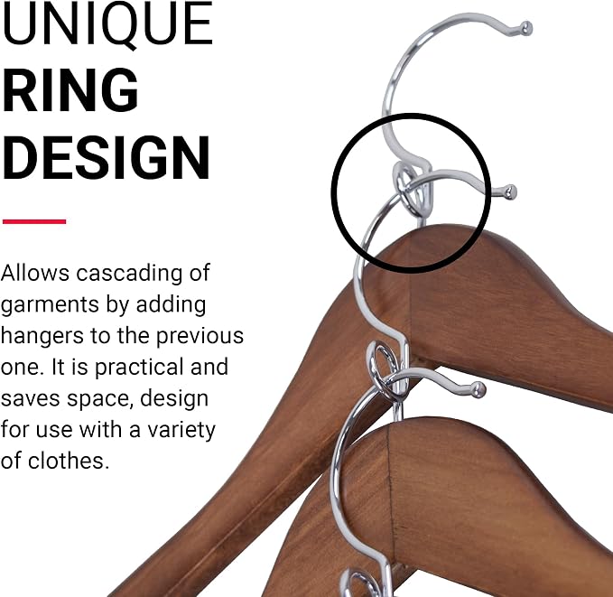 Proman Products Kascade Space Saving Wooden Hangers Clothes Hangers 50 Pack | Kascade-style cascading design saves closet space and lets you customize your wardrobe organization in a natural wood finish. - Image 2