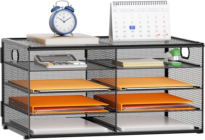 Marbrasse 5 Tier Desktop Literature Organizer, Mesh Paper Organizer Desk Organizers, File Sorter Mail Center Paper Storage Cabinet Classroom Keepers Mailbox for Office Home School, Black by Marbrasse