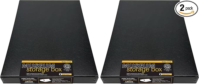 Lineco Museum Archival Storage Box, Drop Front, 11.75x17.75x1.5 in, Black (Pack of 2) by Lineco