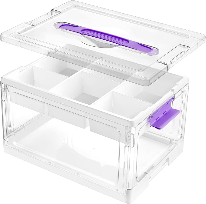 Vtopmart 24 QT Purple Clear Craft Organizer with Tray & Dividers, 1 Pack | Storage Box for Coloring Books, Modeling Clay, Molds and Art Supplies, Removable Tray for Craft Supplies Organization by Vtopmart