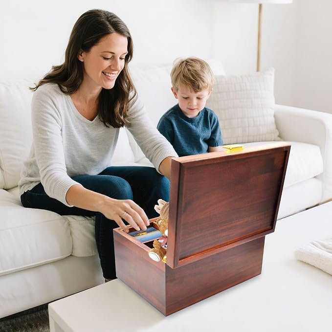 Large Wooden Storage Box with Hinged Lid, Acacia Wood Keepsake Chest | Vintage, 12" x 8.5" x 6.3", with Adjustable Tray, for Storing Souvenirs, Jewelry, Tools, Small Accessories, etc - Image 4