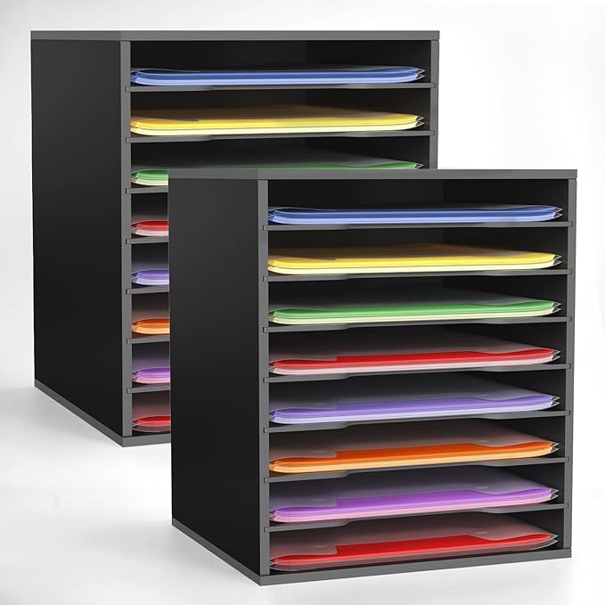 Krafetto 2 Pack Scrapbook Paper Storage Organizer Rack for Holding 12 x 12 Paper Storage Pouch, 8 Large Slots Desktop Papers Organizer Holder, File Sorter for Home Office School, Black by Krafetto