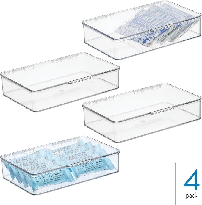 iDesign Plastic Stackable Hinged-Lid Storage Box - Set of 4 - Clear | Pantry or Kitchen Use - Image 2