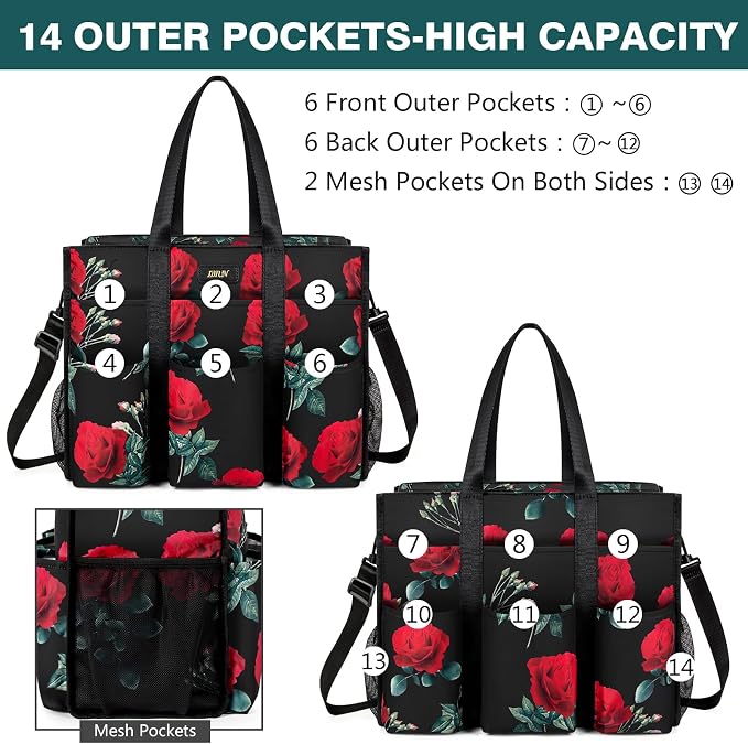 IBFUN Utility Tote Bag with 24 Pockets, Large Teacher Travel Tote for Women | Large Work Tote Bag 2pcs with Zipper for Travel Daily School Teacher Nurse, Large Lightweight Laptop Shoulder Bag Handbag - Image 3