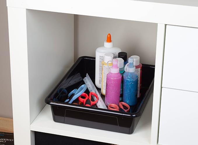 Storex Letter Size Flat Storage Tray – Organizer Bin for Classroom, Office and Home, Black, 5-Pack (62516A05C) - Image 4