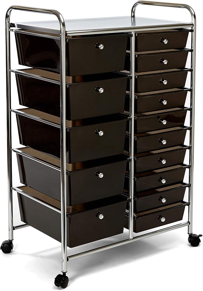 Seville Classics Rolling Utility Organizer Storage Cart , for Home Office, School, Classroom, Scrapbook, Hobby, Craft, 15 Drawer, Black by Unknown