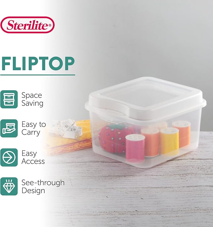 Sterilite 18038612 Small Flip Top Storage Box (24) | Bin with Hinged Lid, Stackable Multipurpose Organizer for Art & Craft Supplies, Accessories, Photos & CDs, Home or Office Use - Image 3