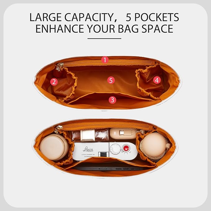 Tyvek Purse Organizer Insert for Coach Brooklyn 28 Shoulder Bag | Waterproof Bag Insert, 5 Pocket Storage, Elastic Bottle Holder, Zipper Pocket, Tote Bag Dividers, Everyday Use, White Maple - Image 3